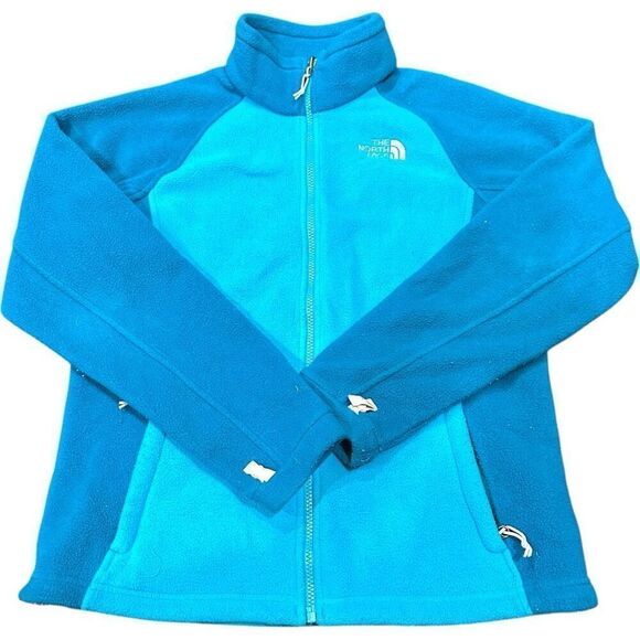 THE NORTH FACE Khumbu Blue Color Block Jacket Coat Polartec Classic 100 Micro Fl - Picture 1 of 9